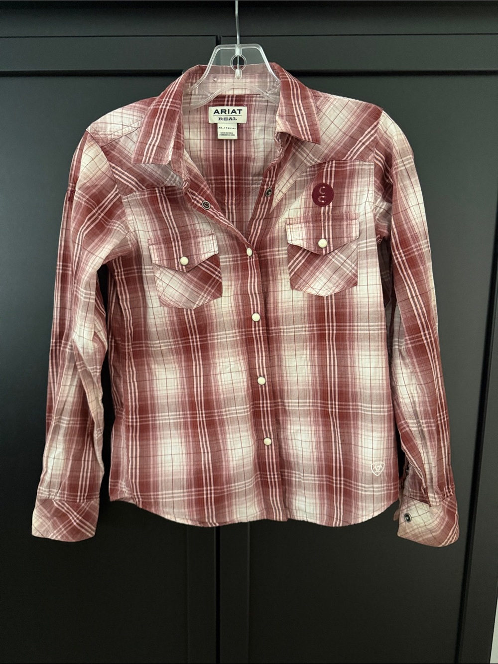 Ariat Girls Burgundy Plaid Snap-Front Button Down Shirt